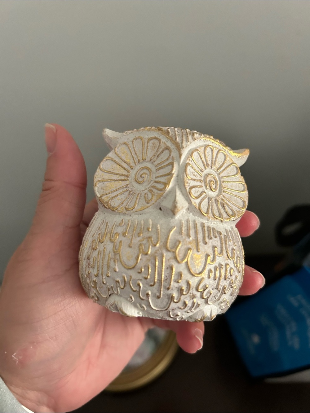 5/$25 Decorative White and Gold Owl Figurine - Home Art Accent